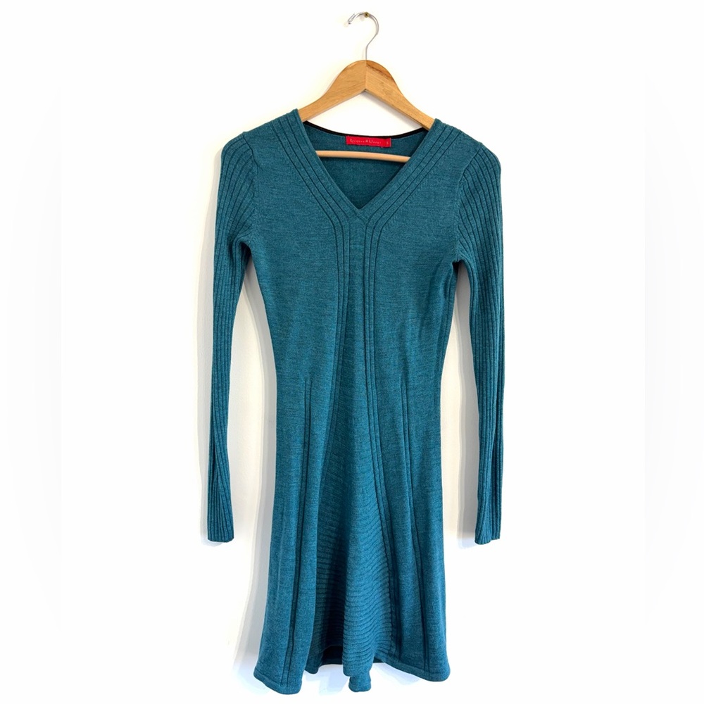 Krimson Klover Merino wool dress long sleeve v-neck knit teal